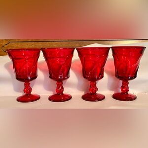 Fostoria VTG Christmas Set of 4 Jamestown Ruby Red Goblets Pedestal Pristine MCM